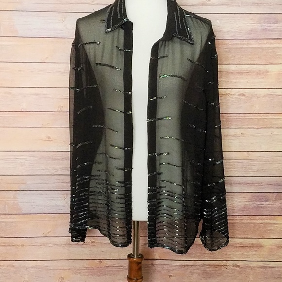 JMD Collections Tops - EUC JMD Black Sheer with embellishment Top Size 1X
